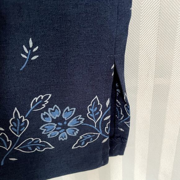 VINTAGE Size 8 Navy skirt floral RN 17638 back zipper blue polyester - Picture 4 of 7